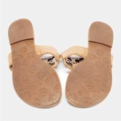 Pre Owned Tory Burch Beige Patent Leather Thong Flats Size 38.5