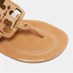 Pre Owned Tory Burch Beige Patent Leather Thong Flats Size 38.5