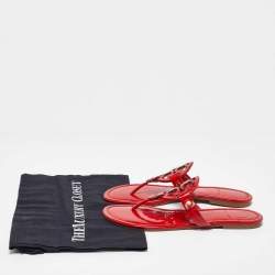 Pre Owned Tory Burch Red Patent Leather Miller Thong Flat Sandals Size 38