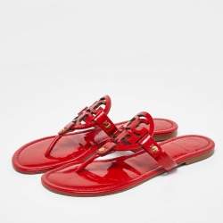 Pre Owned Tory Burch Red Patent Leather Miller Thong Flat Sandals Size 38