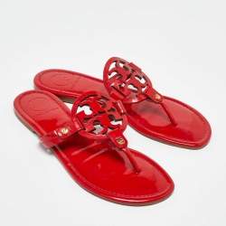 Pre Owned Tory Burch Red Patent Leather Miller Thong Flat Sandals Size 38