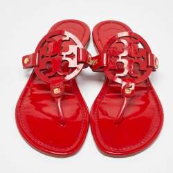 Pre Owned Tory Burch Red Patent Leather Miller Thong Flat Sandals Size 38