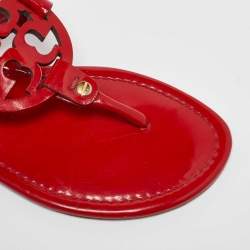 Pre Owned Tory Burch Red Patent Leather Miller Thong Flat Sandals Size 38