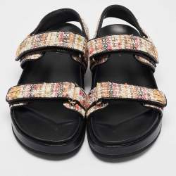 Tory Burch Multicolor Tweed and Leather Kira Sport Sandals Size 39.5