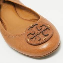 Tory Burch Brown Leather Minnie Scrunch Ballet Flats Size 38.5