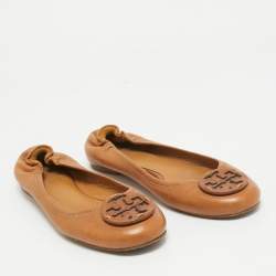 Tory Burch Brown Leather Minnie Scrunch Ballet Flats Size 38.5