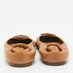 Tory Burch Brown Leather Minnie Scrunch Ballet Flats Size 38.5