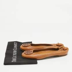 Tory Burch Brown Leather Minnie Scrunch Ballet Flats Size 38.5