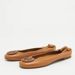 Tory Burch Brown Leather Minnie Scrunch Ballet Flats Size 38.5