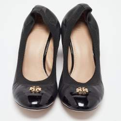 Tory Burch Black Leather Jolie Block Heel Pumps Size 38.5