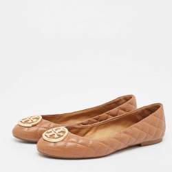 Pre Owned Tory Burch Brown Quilted Leather Benton 2 Ballet Flats Size 38.5