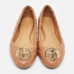 Pre Owned Tory Burch Brown Quilted Leather Benton 2 Ballet Flats Size 38.5