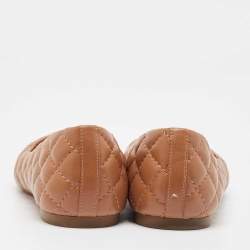 Pre Owned Tory Burch Brown Quilted Leather Benton 2 Ballet Flats Size 38.5