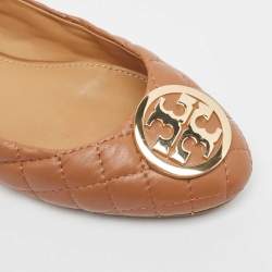 Pre Owned Tory Burch Brown Quilted Leather Benton 2 Ballet Flats Size 38.5