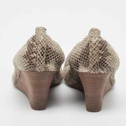 Tory Burch Two Tone Snakeskin Embossed Suede Scrunch Wedge Pumps Size 38