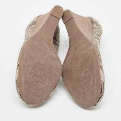 Tory Burch Two Tone Snakeskin Embossed Suede Scrunch Wedge Pumps Size 38