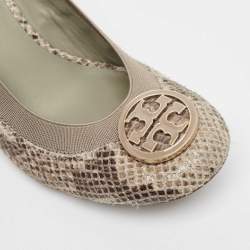 Tory Burch Two Tone Snakeskin Embossed Suede Scrunch Wedge Pumps Size 38