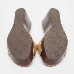 Tory Burch Beige Patent Leather Platform Sandals Size 38.5