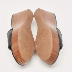 Pre Owned Tory Burch Black Leather Wedge Sandals Size 38