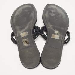 Pre Owned Tory Burch Black Leather Crystals Knotted Miller Thong Flats Size 38.5