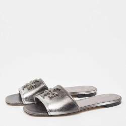 Pre Owned Tory Burch Ombre Grey Snakeskin Embossed Leather Eleanor Crystals Slide Flats Size 39