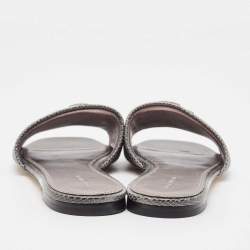 Pre Owned Tory Burch Ombre Grey Snakeskin Embossed Leather Eleanor Crystals Slide Flats Size 39