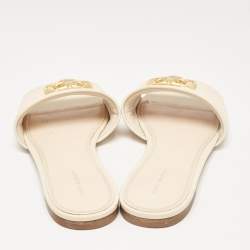 Tory Burch Cream Leather Eleanor Flat Slides Size 39.5