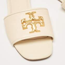 Tory Burch Cream Leather Eleanor Flat Slides Size 39.5