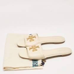 Tory Burch Cream Leather Eleanor Flat Slides Size 39.5