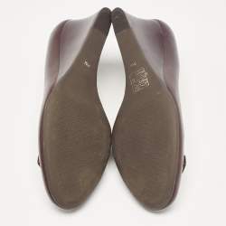 Pre Owned Tory Burch Burgundy Leather Wedge Pumps Size 40