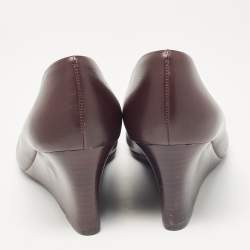 Pre Owned Tory Burch Burgundy Leather Wedge Pumps Size 40
