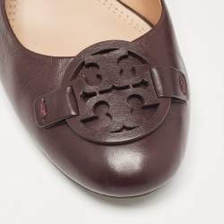 Pre Owned Tory Burch Burgundy Leather Wedge Pumps Size 40