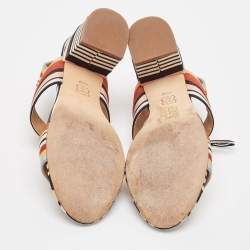 Pre Owned Tory Burch Multicolor Striped Fabric Ankle Strap Sandals Size 39