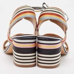 Pre Owned Tory Burch Multicolor Striped Fabric Ankle Strap Sandals Size 39