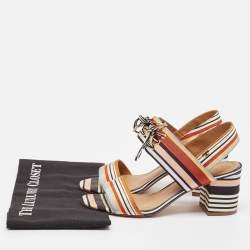 Pre Owned Tory Burch Multicolor Striped Fabric Ankle Strap Sandals Size 39