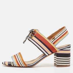 Pre Owned Tory Burch Multicolor Striped Fabric Ankle Strap Sandals Size 39