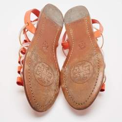 Tory Burch Orange Leather And PVC Kira Flat Sandals Size 37.5