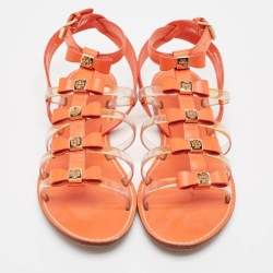 Tory Burch Orange Leather And PVC Kira Flat Sandals Size 37.5