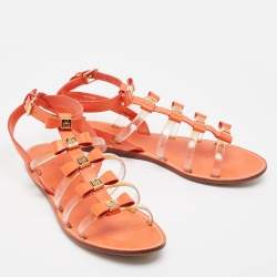 Tory Burch Orange Leather And PVC Kira Flat Sandals Size 37.5