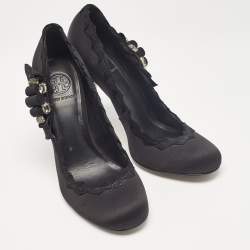 Tory Burch Black Satin Embellished Bow Pumps Size 41
