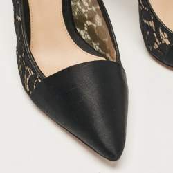 Tory Burch Black Satin and Mesh Pointed Toe Pumps Size 41