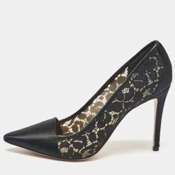 Tory Burch Black Satin and Mesh Pointed Toe Pumps Size 41