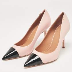 Pre Owned Tory Burch Pink/Black Leather Penelope Pointed Toe Pumps 37