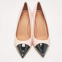 Pre Owned Tory Burch Pink/Black Leather Penelope Pointed Toe Pumps 37
