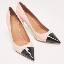 Pre Owned Tory Burch Pink/Black Leather Penelope Pointed Toe Pumps 37