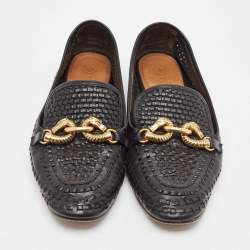 Tory Burch Black Woven Leather Jessa Loafers Size 38.5