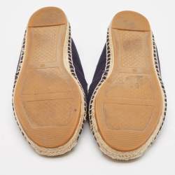 Pre Owned Tory Burch Navy Blue Canvas Poppy Espadrille Flats Size 40