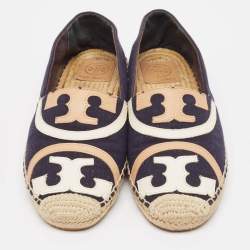 Pre Owned Tory Burch Navy Blue Canvas Poppy Espadrille Flats Size 40