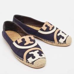 Pre Owned Tory Burch Navy Blue Canvas Poppy Espadrille Flats Size 40