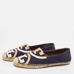Pre Owned Tory Burch Navy Blue Canvas Poppy Espadrille Flats Size 40